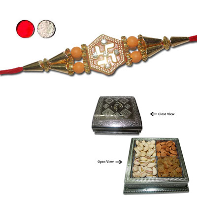 "Rakhi - FR- 8330 A (Single Rakhi), Manmeet DryFruit Box - Code DFB3000 - Click here to View more details about this Product